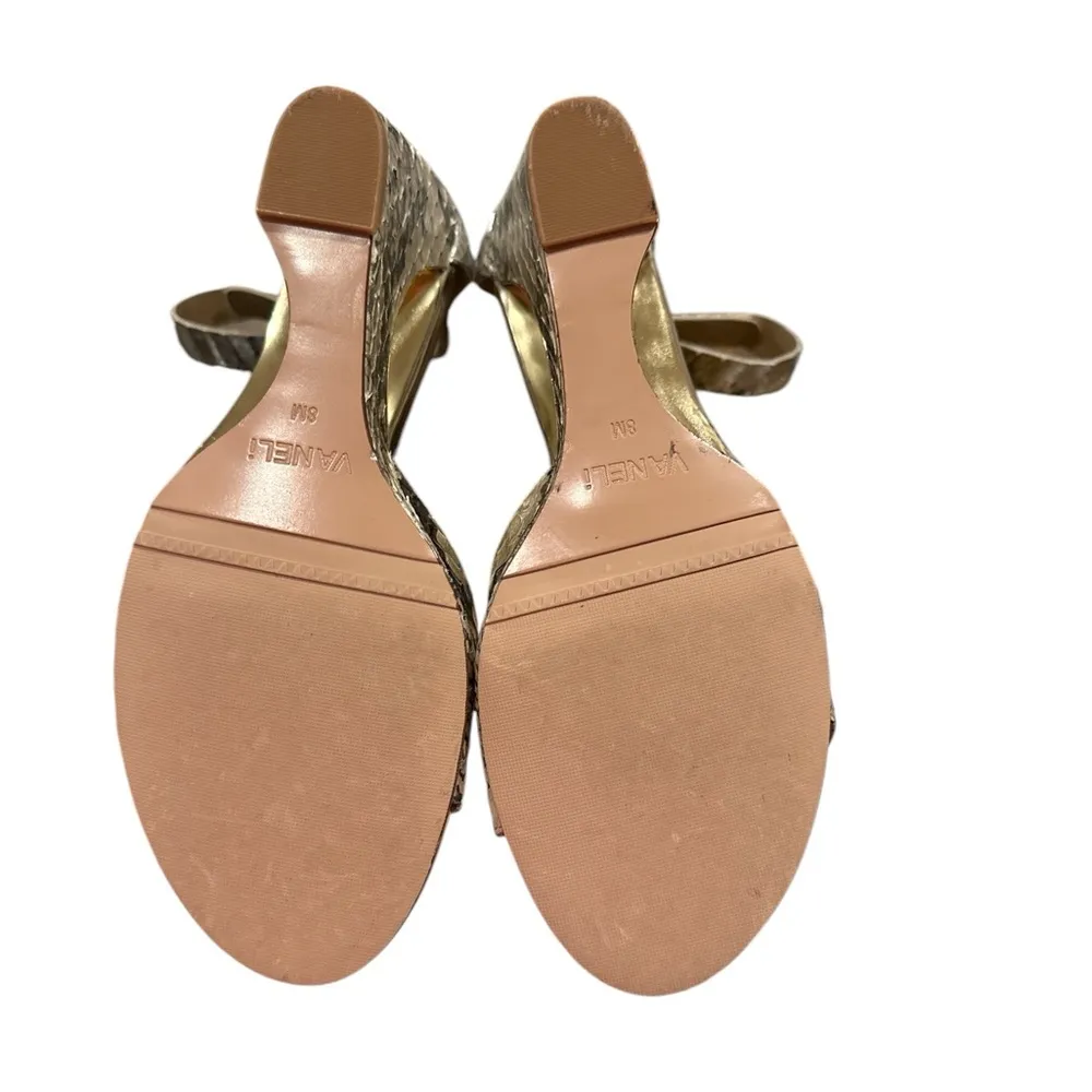 VanEli Boden Marmi Snakeskin Wedge Gold/Beige Brown/Gray Velcro Ankle Strap Shoe Silver Size 8 - Image 6