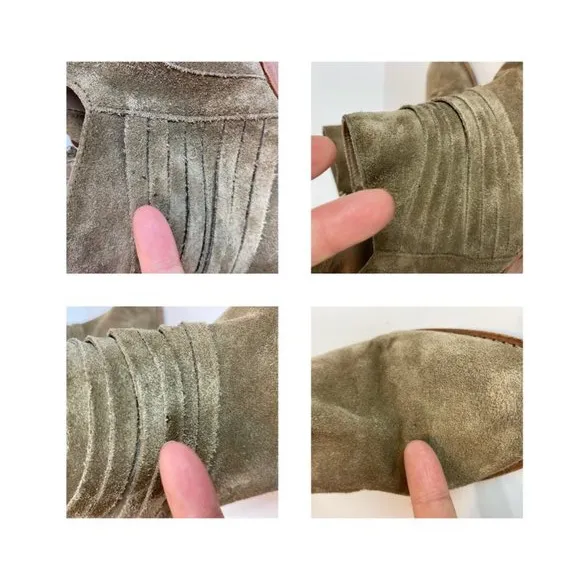 Loeffler Randall Ankle Booties 9 Khaki Green‎ Gray Suede Leather Stacked Heel - Image 11