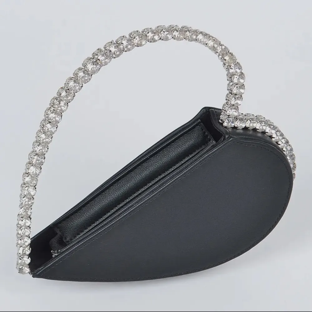 Heart Shaped Rhinestone Handle clutch Black - Image 3