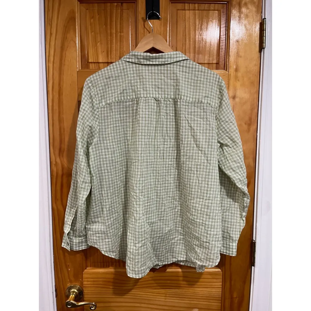 Women’s J.Jill Green and White Gingham Button Down Blouse Size XL - Image 4
