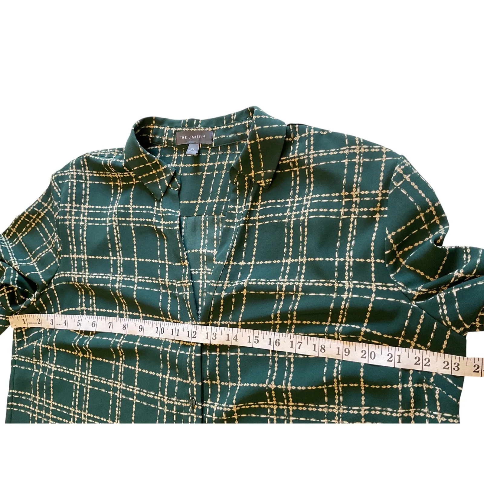 The Limited XL Green Plaid Long Sleeve Button Down Blouse Top Career Casual‎ - Image 6