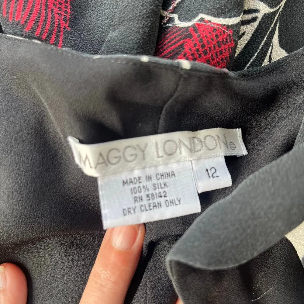 Vtg Y2K Maggy London 100% Silk Dress Sz 12 Asymmetric Mid Boho Romantic Sheer - Image 10