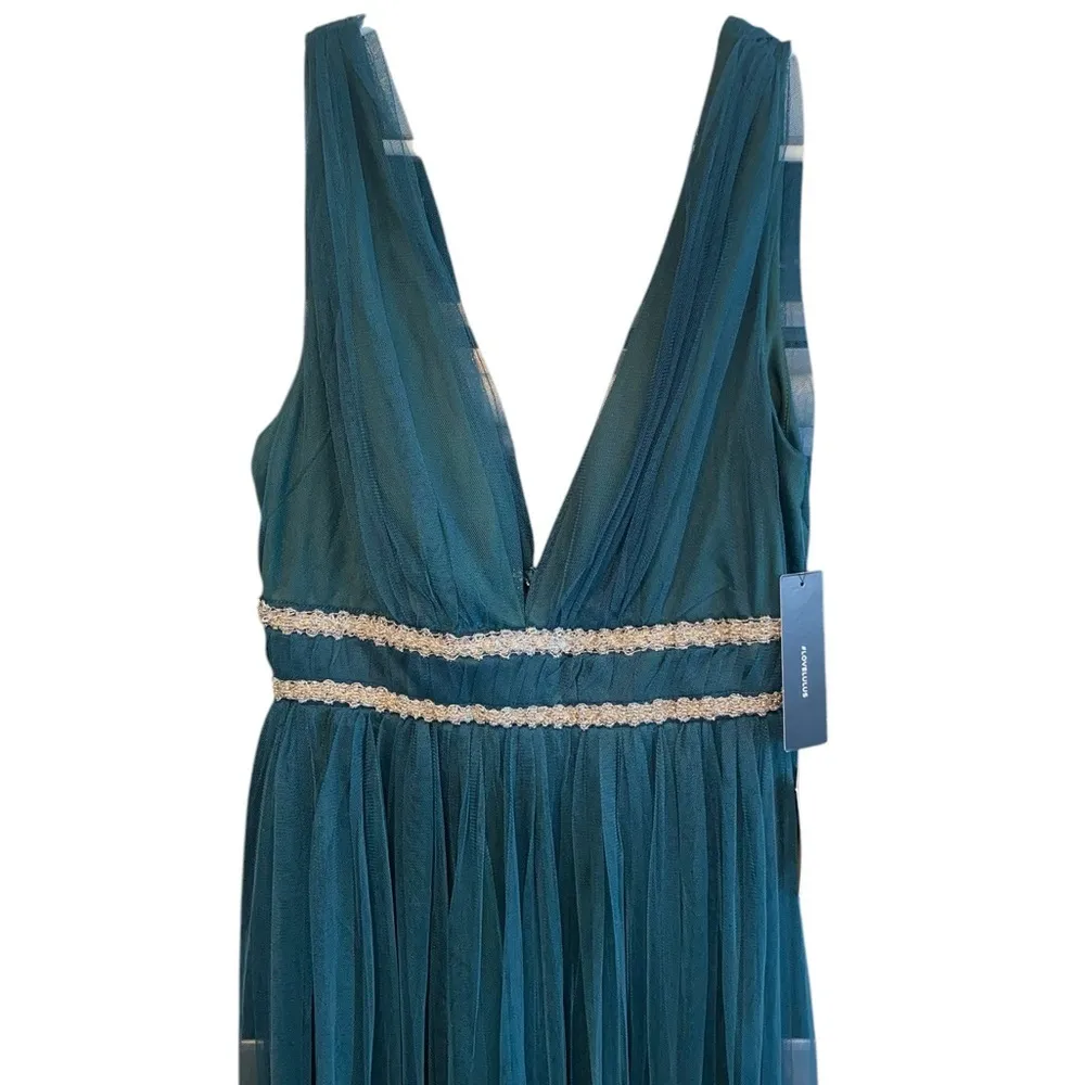 Lulus New Delightful Occasion Emerald Green Beaded Tulle Maxi NYE Dress Gown - Image 9