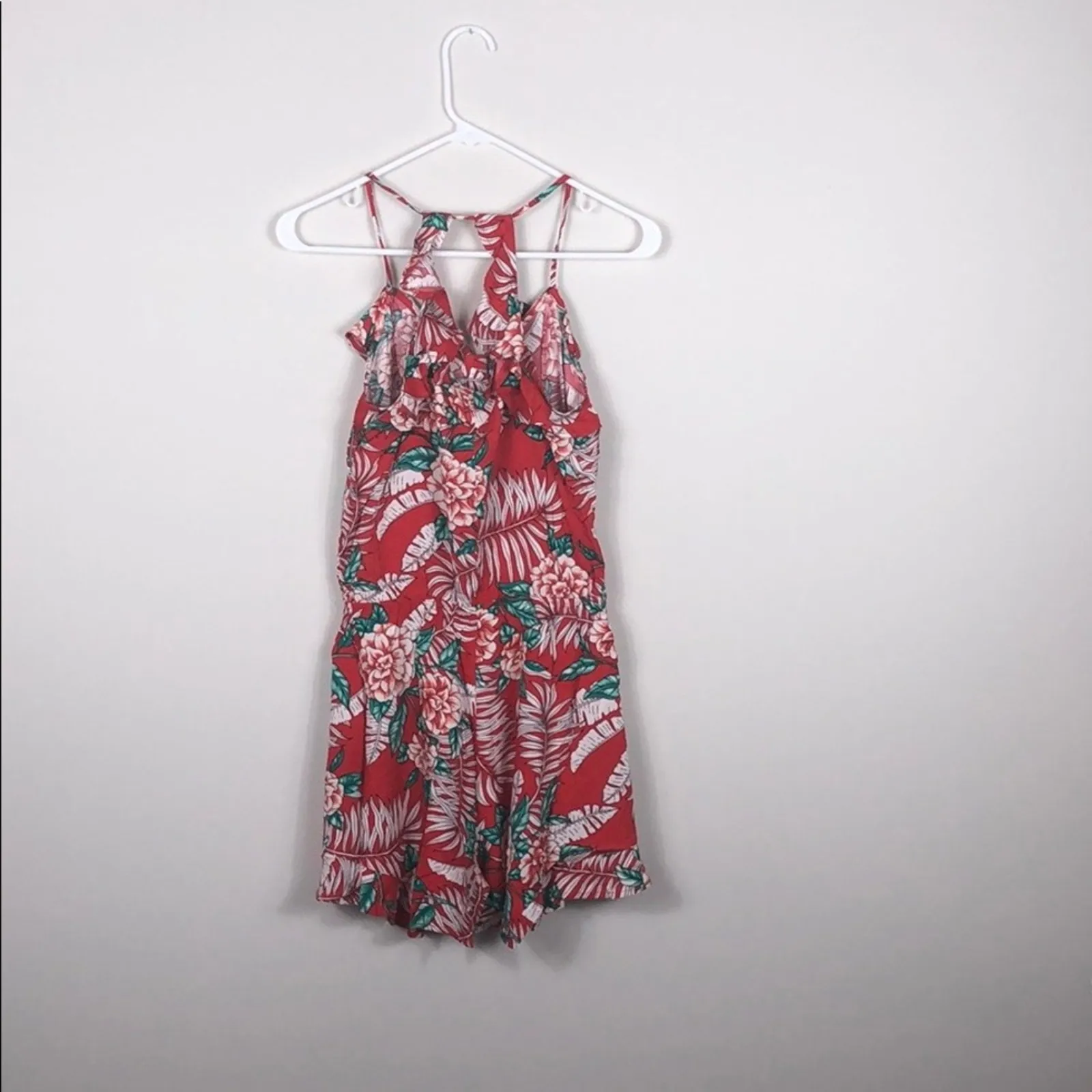 Red Ruffle Romper Tropical Floral - Image 6