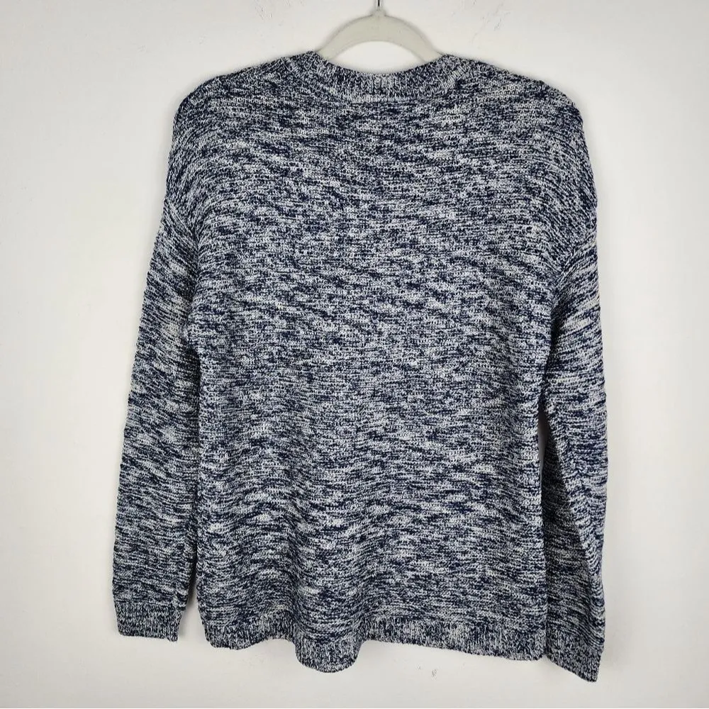 J.Crew Marbled Sweater Crewneck Blue White Knit Cotton Acrylic Size M - Image 3