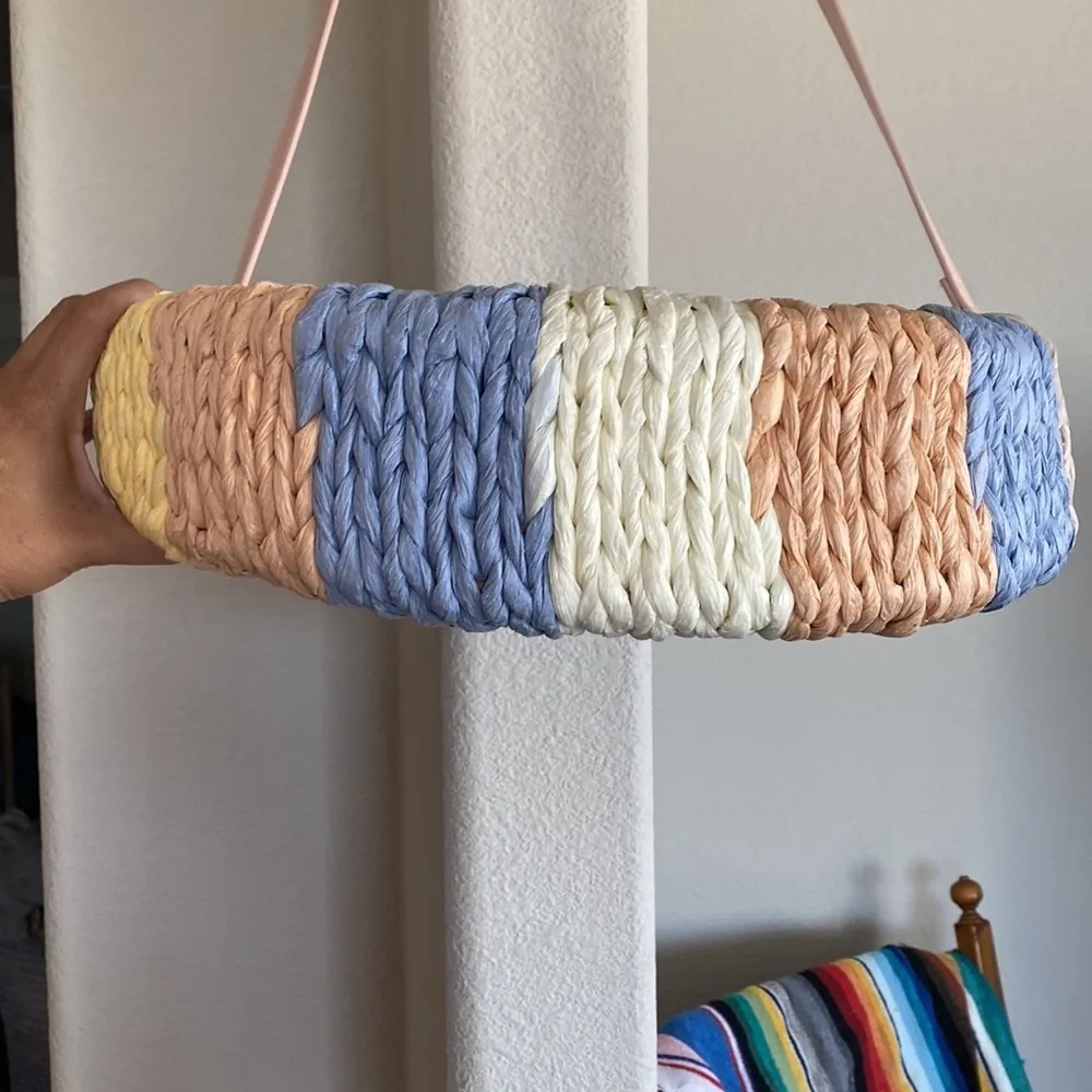 Grossi woven shoulder straw handbag summer vacation beach bohemian pastel - Image 8