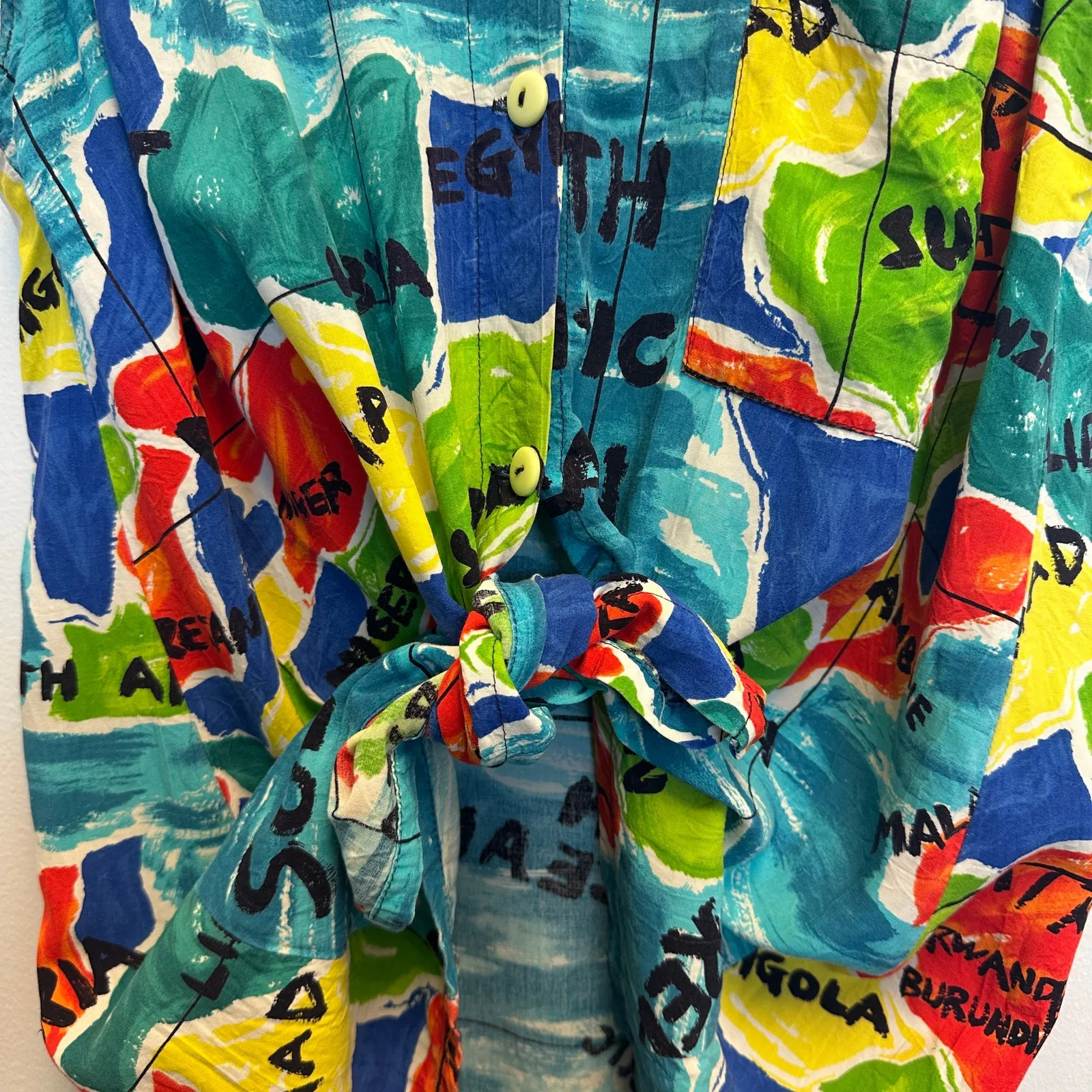 Jams World VTG Multicolor Africa Map Print Sleeveless Hawaiian Shirt Boho Medium - Image 11