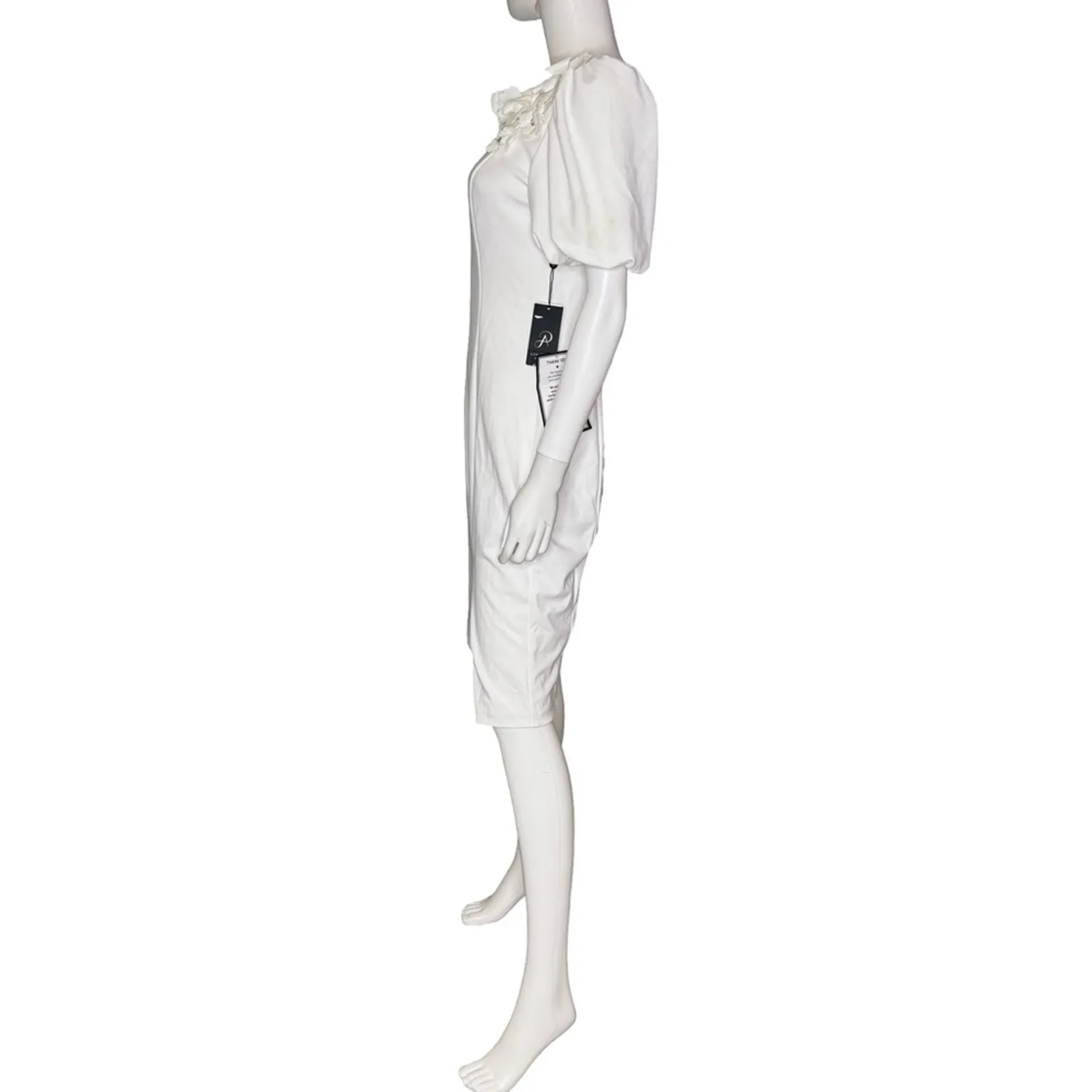 Adrianna Papell Women's One-Shoulder Scuba Sheath Dress Ivory Sz 4 - Image 4