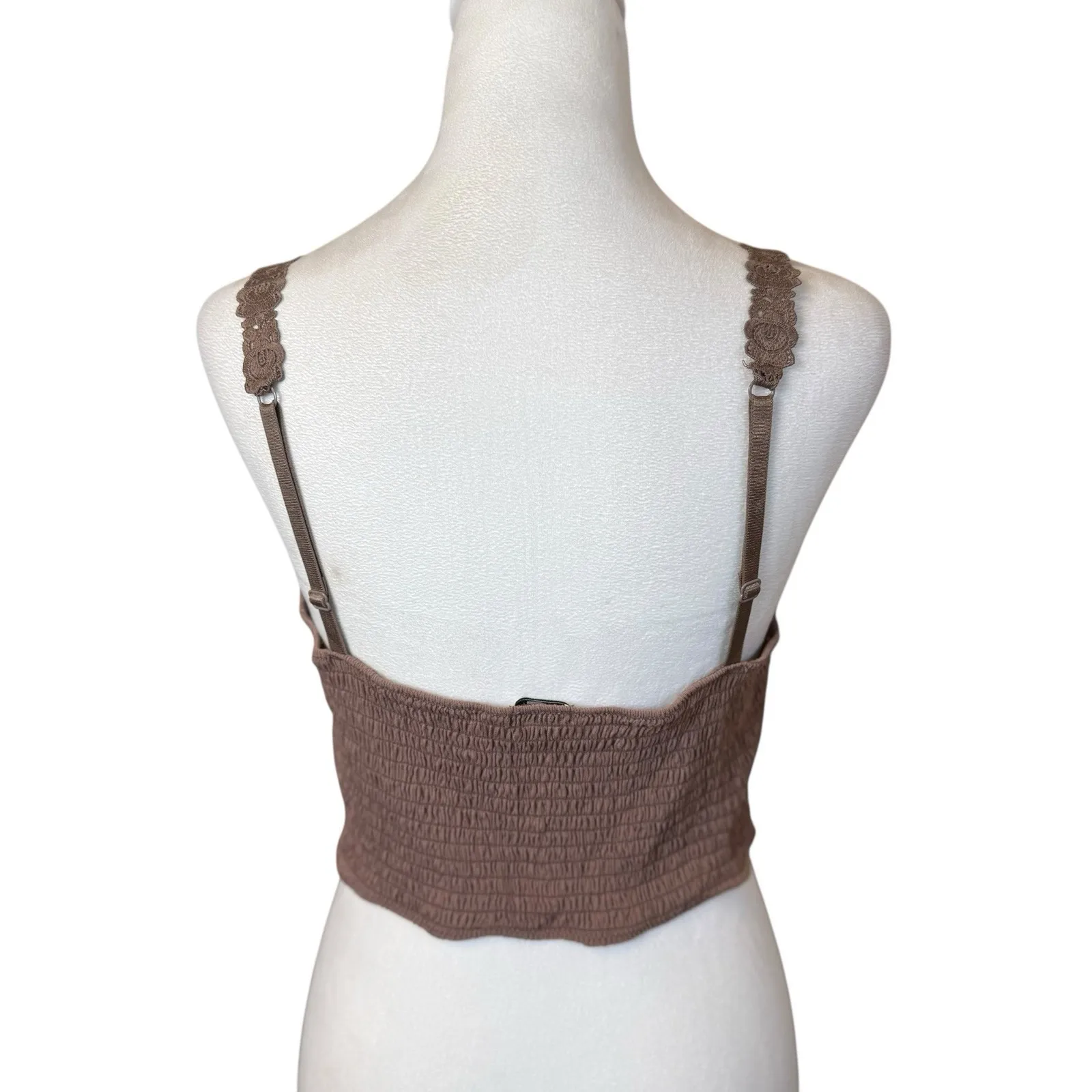 BKE Buckle  Essentials Bralette XL  Taupe Brown Floral Lace Full Coverage - Image 6