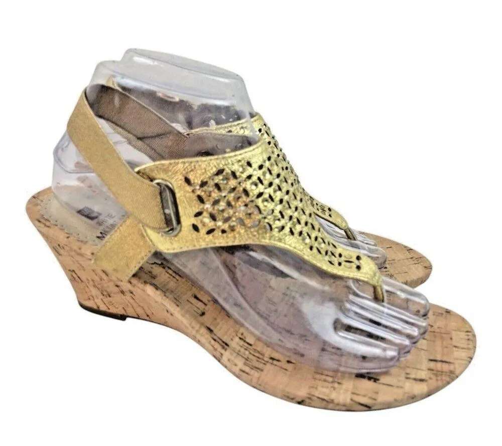 *White Mountain Sandals Women’s Size 8 Gold Wedge Thong Rhinestone Bling Slip On - Image 5