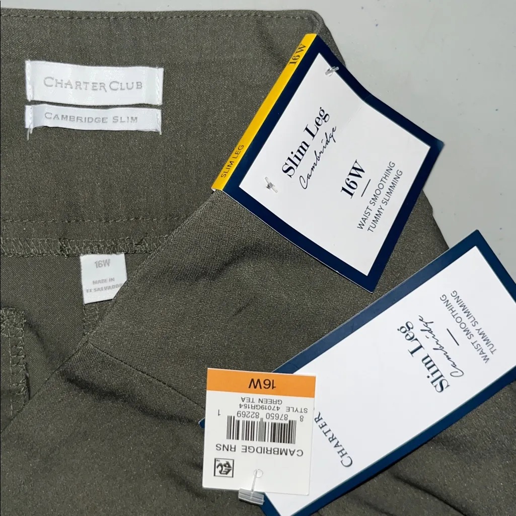 Charter Club Woman NWT Sz 16W Green Waist Smoothing Cambridge Slim Pull On Pants - Image 4