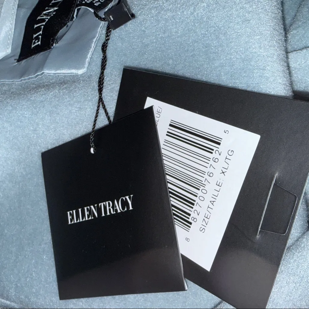 NWT Ellen Tracy Mixed Media Double Face Coat with Knit Sleeves Dusty Blue XL - Image 7