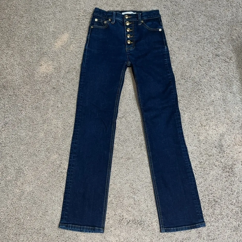 Tory Burch Button Fly High Waisted Ankle‎ Jean Dark Wash Blue 24 - Image 4