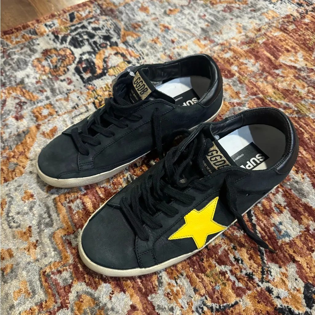 GOLDEN GOOSE Black Nubuck And Yellow Leather Hi Star Sneakers Size 7.5 - Image 12