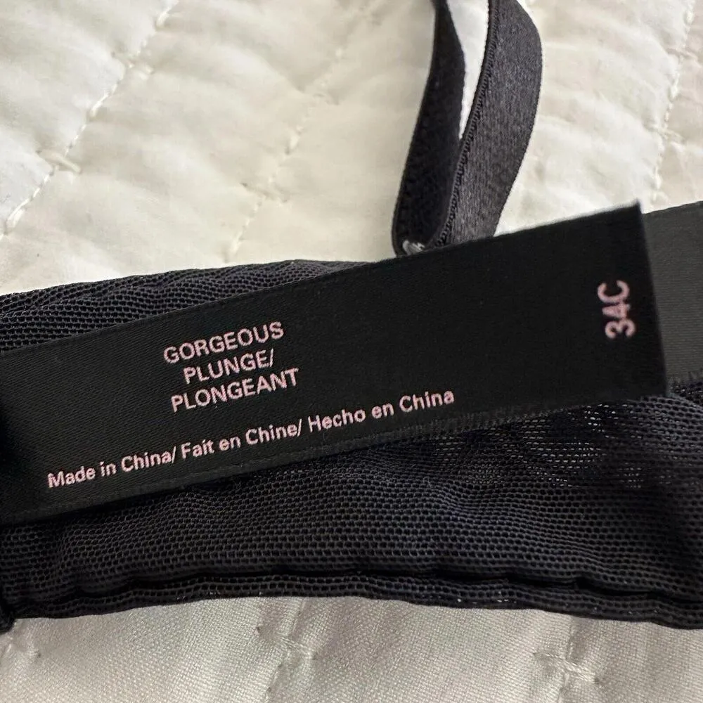 Victoria’s Secret Gorgeous Plunge Push Up Bra 34C Black With Silver Sequin - Image 7