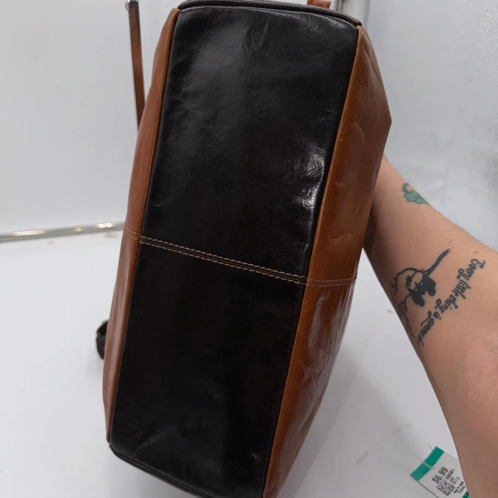 Nino Rossi Brown Leather Hobo Shoulder Bag Owl Charm Zip Pockets - Image 8