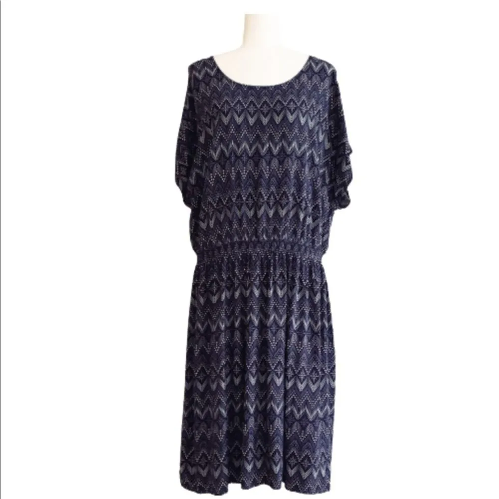 Blair Dress Blue White Chevron Print Short Sleeve Casual Dress Plus Size 2X - Image 11