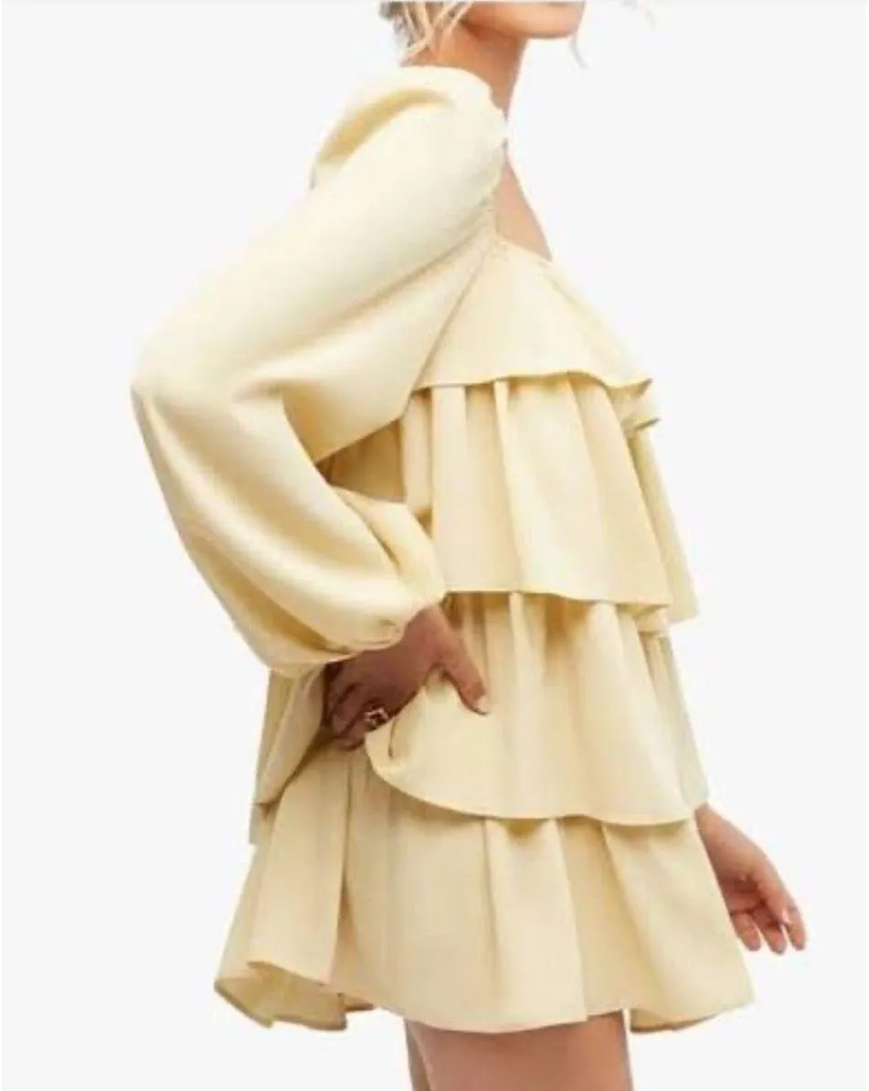 WeWoreWhat Tiered Mini Dress Crinkle Chiffon Large - Image 3