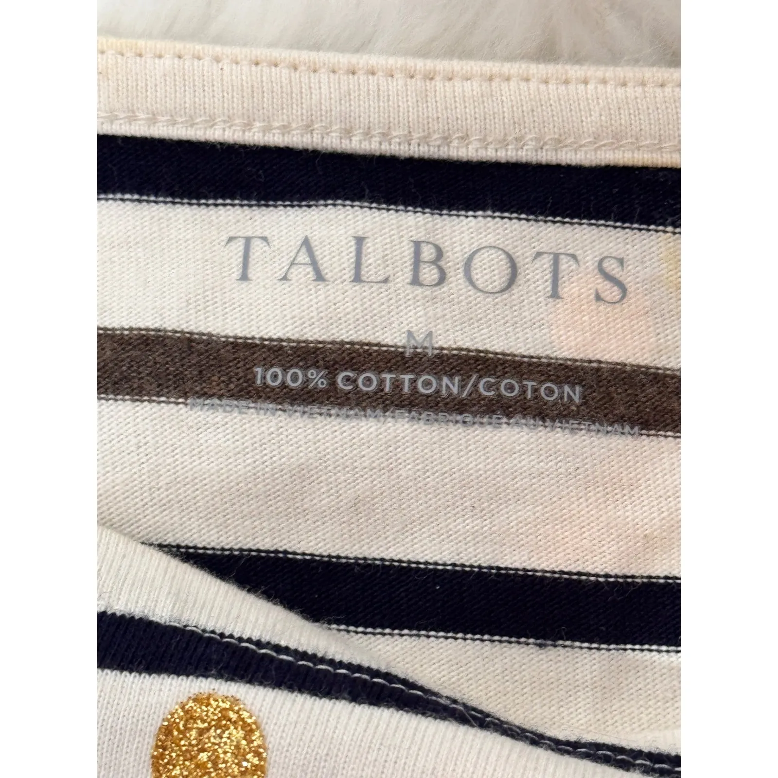 Talbots Womens Striped Long Sleeve Top Glitter Dot Boat Neck Casual M - Image 4