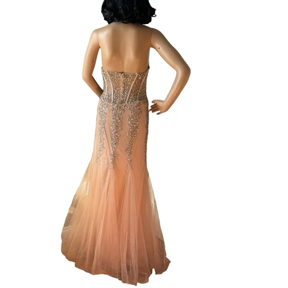 Anny Lee Mermaid Sweetheart Sheer Bodice formal dress in nude size large - Image 15