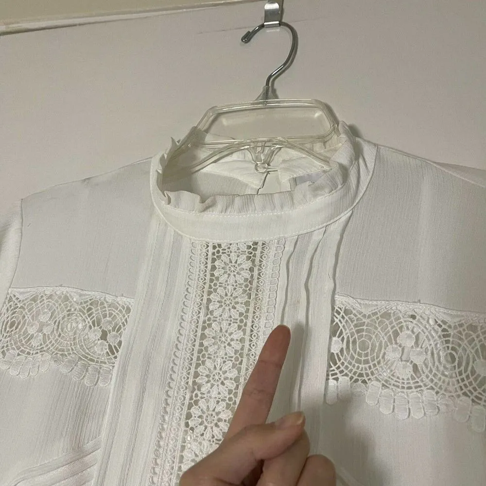 New York and company white lace boho tiered with slip dress size small White - Image 3