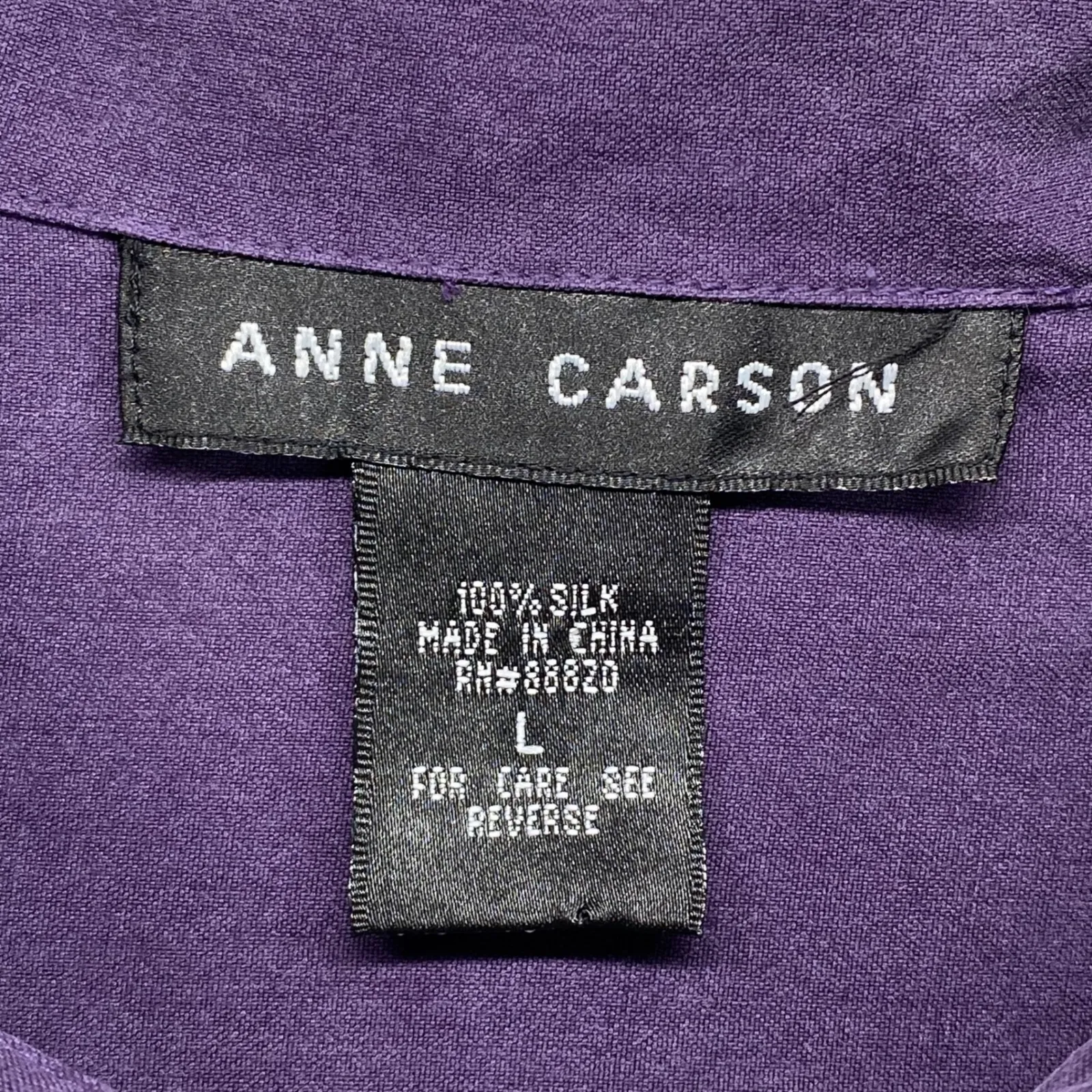 Anne Carson Silk Button Down Top‎ Roll Tab Long Sleeve Purple Size L - Image 4