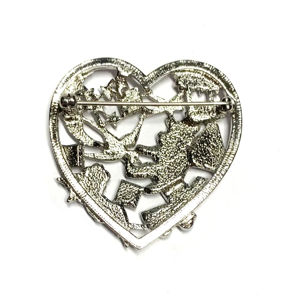 Vintage Silver Heart Brooch with Baby - Image 3