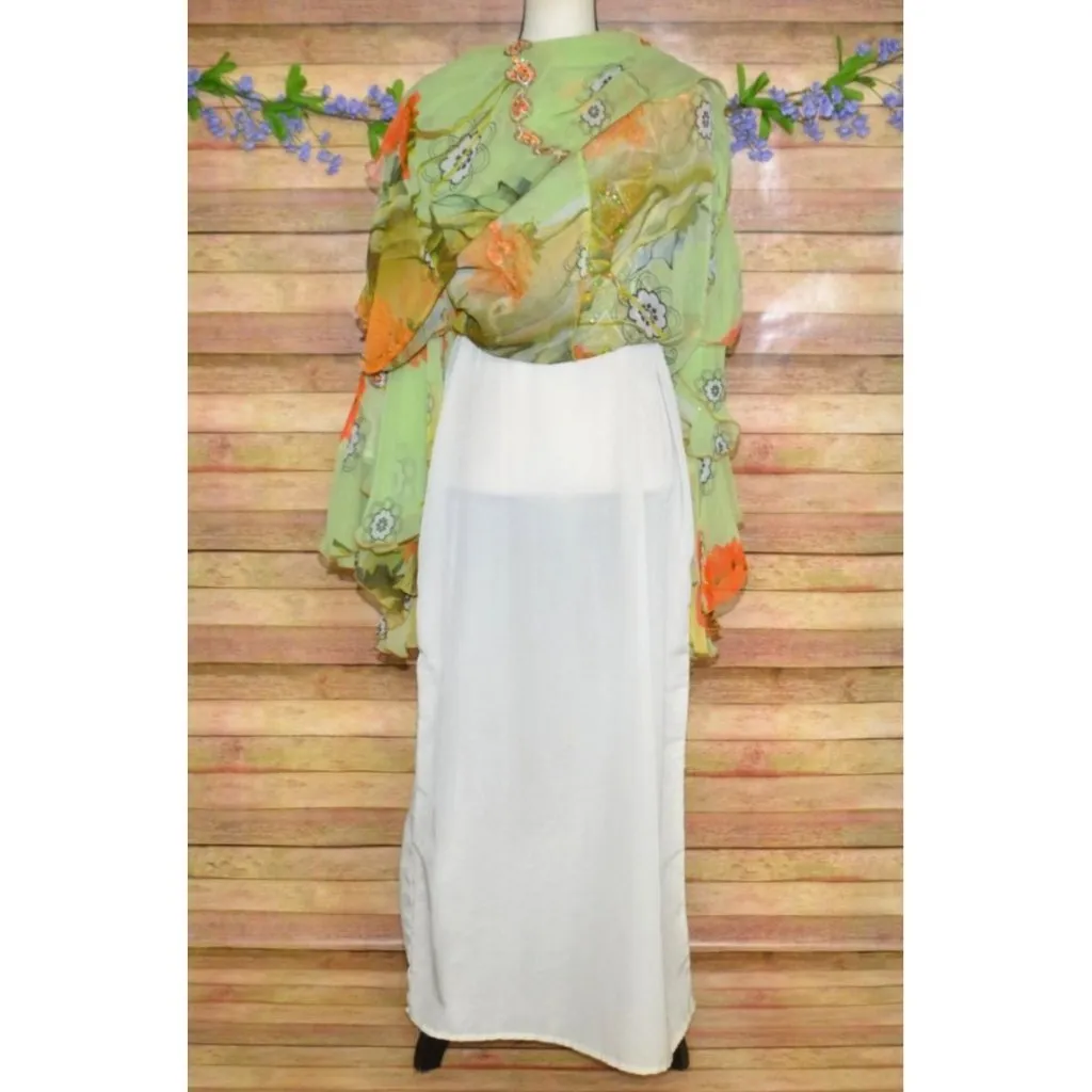 Middle East Arabian Green Floral Maxi Evening Dress Gown XL 1X Sequin Ruffles - Image 8