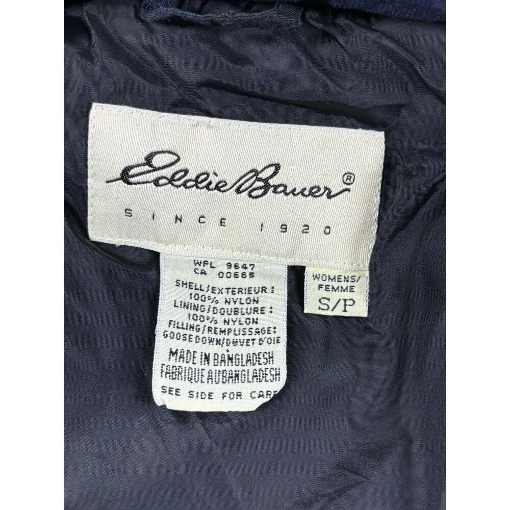 VTG Eddie Bauer Puffer Vest Womens S/P Green & Blue Plaid Goose Down Insulated - Image 3