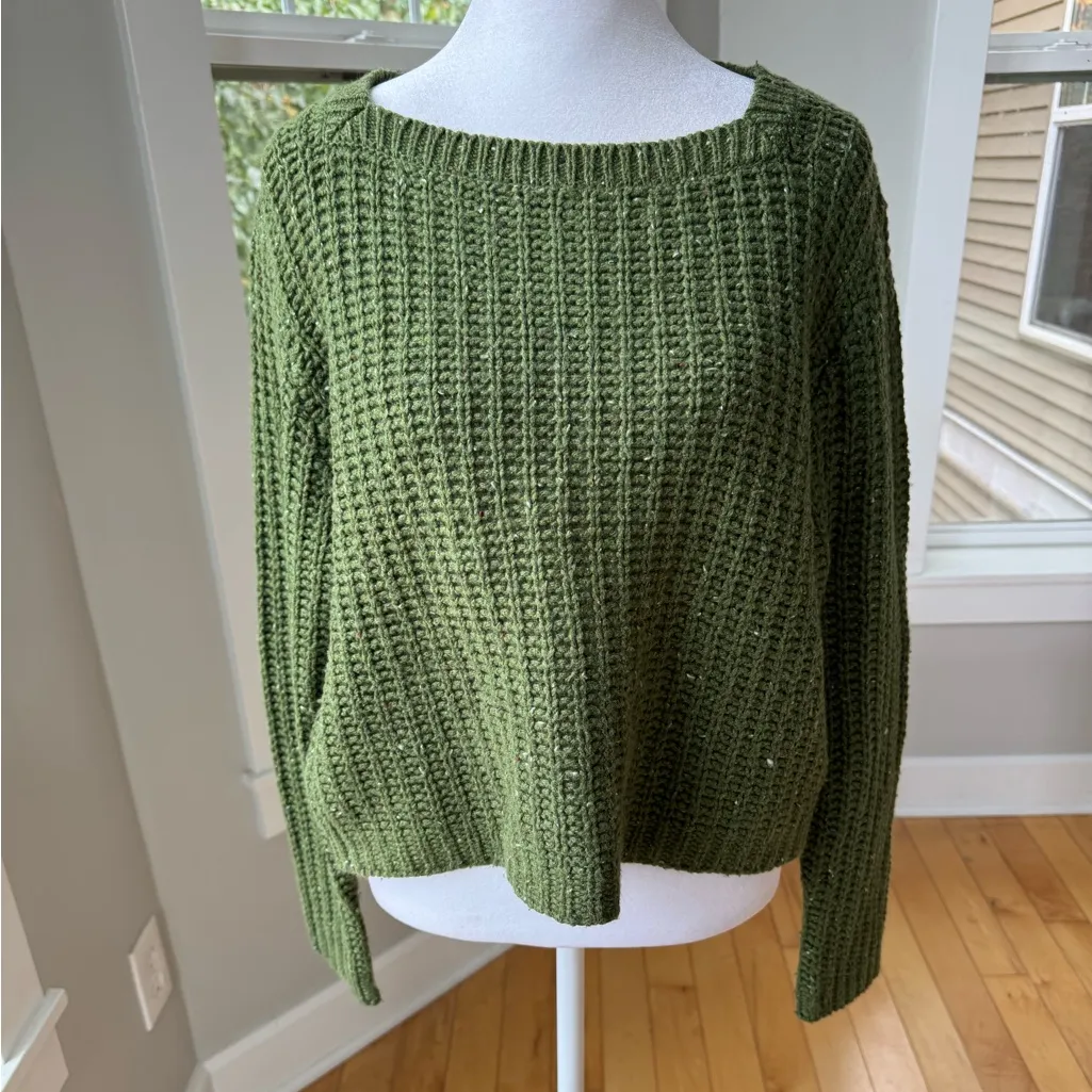 Vintage 90s County Seat Olive Green Ramie Cotton Chunky Knit Crop Sweater S - Image 9
