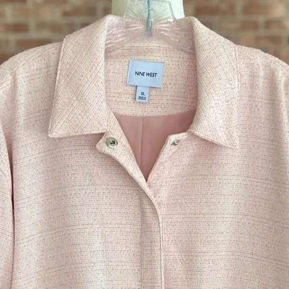 Nine West Femme Bomber Jacket Pink Tweed Textured XL Spring Lightweight Casual - Image 3