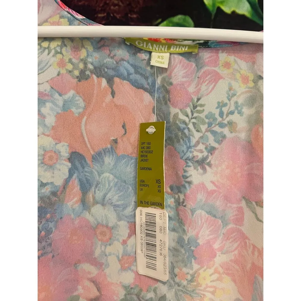 Gianni Bini Open Front Kimono Cardigan Floral Garden Spring Pom Pom Boho OS NWT - Image 4