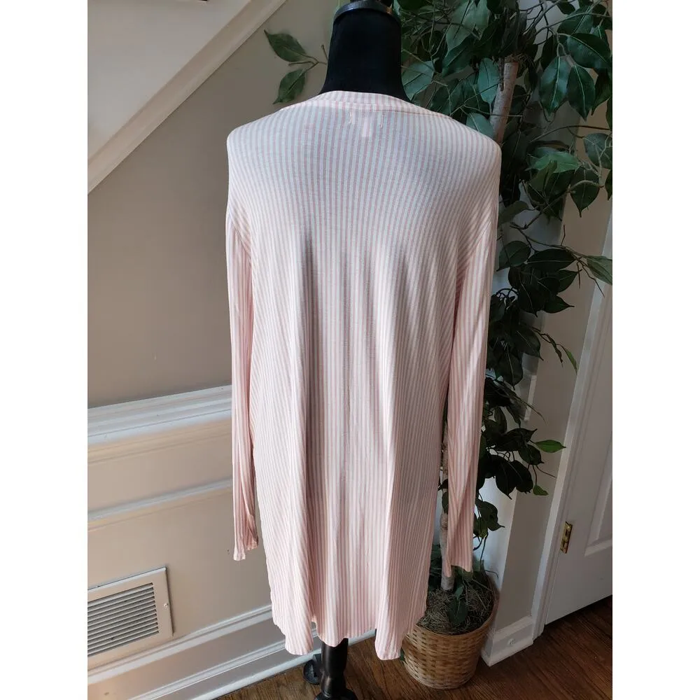 Love Fire Blouse Top Women's XL Pink White Striped Knot Hem V Neck High Low Slit - Image 6