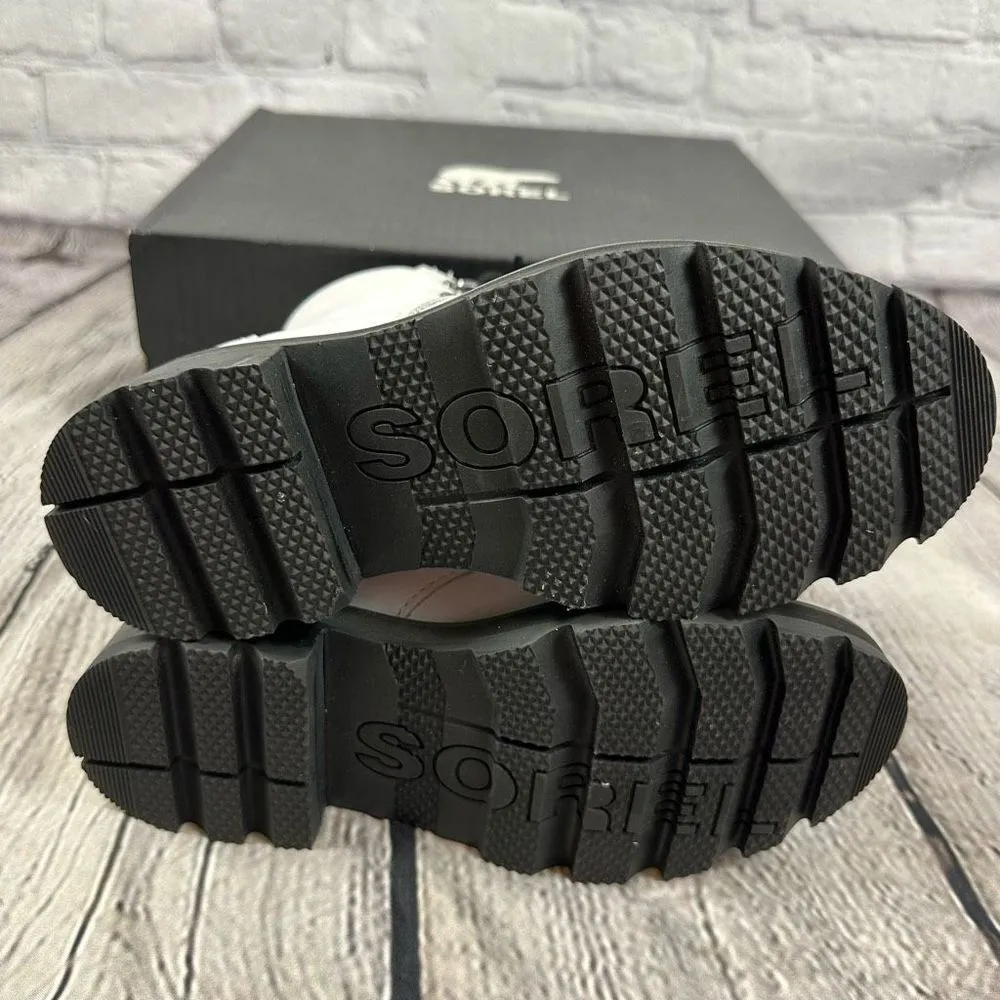 Sorel Lennox Lace Up STKD Waterproof Moto Combat Winter Boot White & Black 5 NEW - Image 8