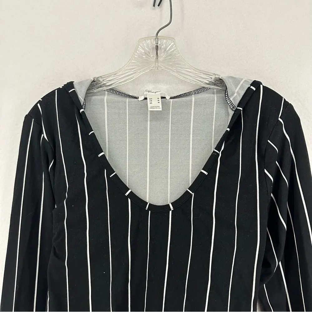 Revamped Long Sleeve Cropped Striped Hooded Top Women’s M Black - Image 2