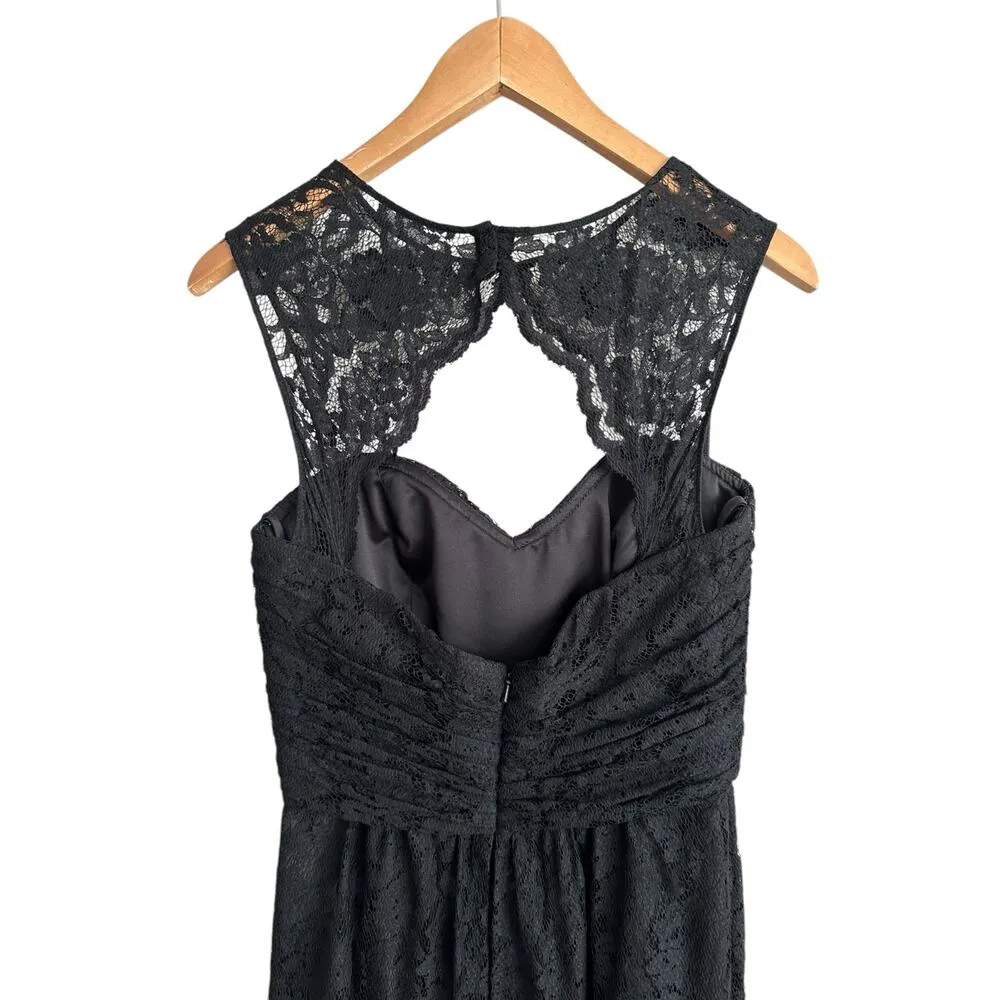 Amsale Black Lace Key Hole Front Back Cut Out Neckline Floor Length Gown Size 6 - Image 6