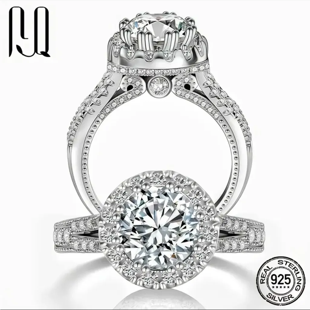 Moissanite 2.20 Ct Round Halo Engagement Ring S925 Sterling Silver Size 7 NWT - Image 5