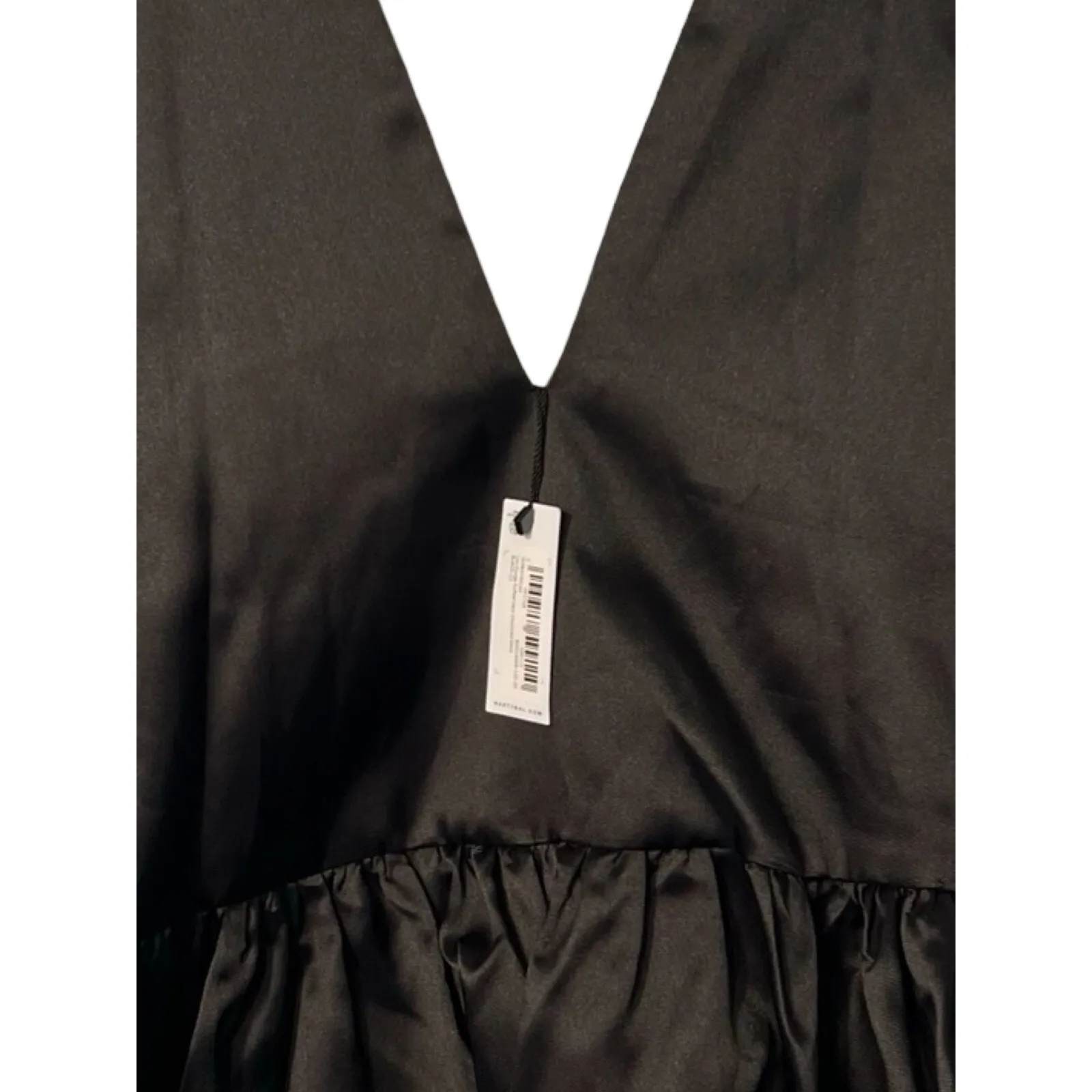 Nasty Gal Black Party Dress Size 8 Satin Low Plunge Puffball Hem Structured NWT - Image 8