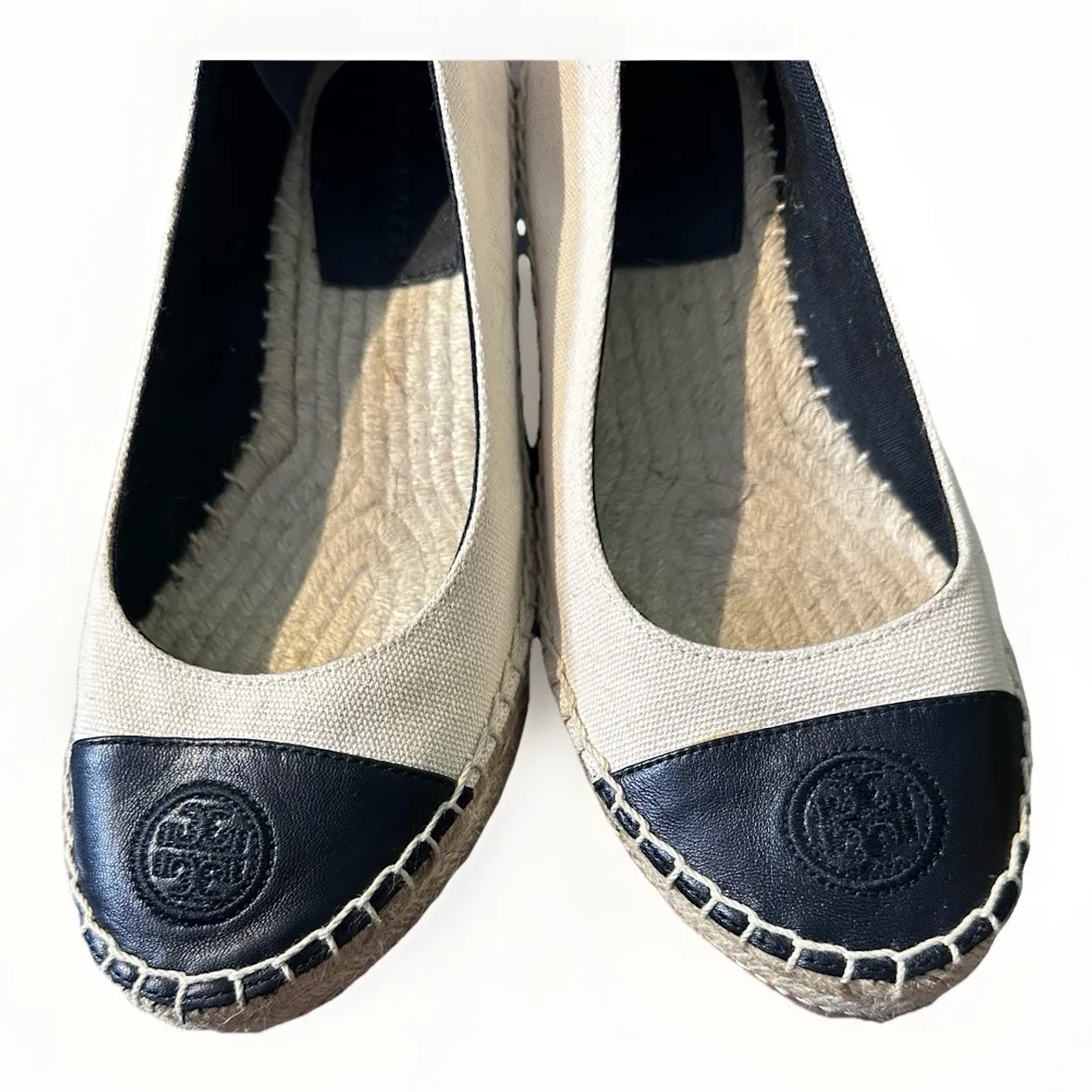 Tory Burch Espadrilles – Leather | Size 7| Colorblock Black & White - Image 10