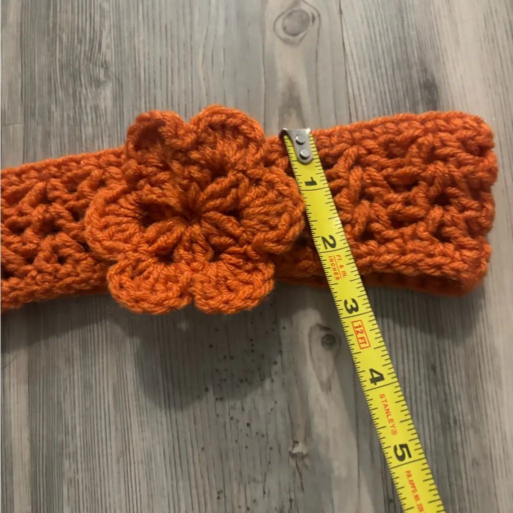 Handmade Orange Crochet Headband with Flower - Image 4