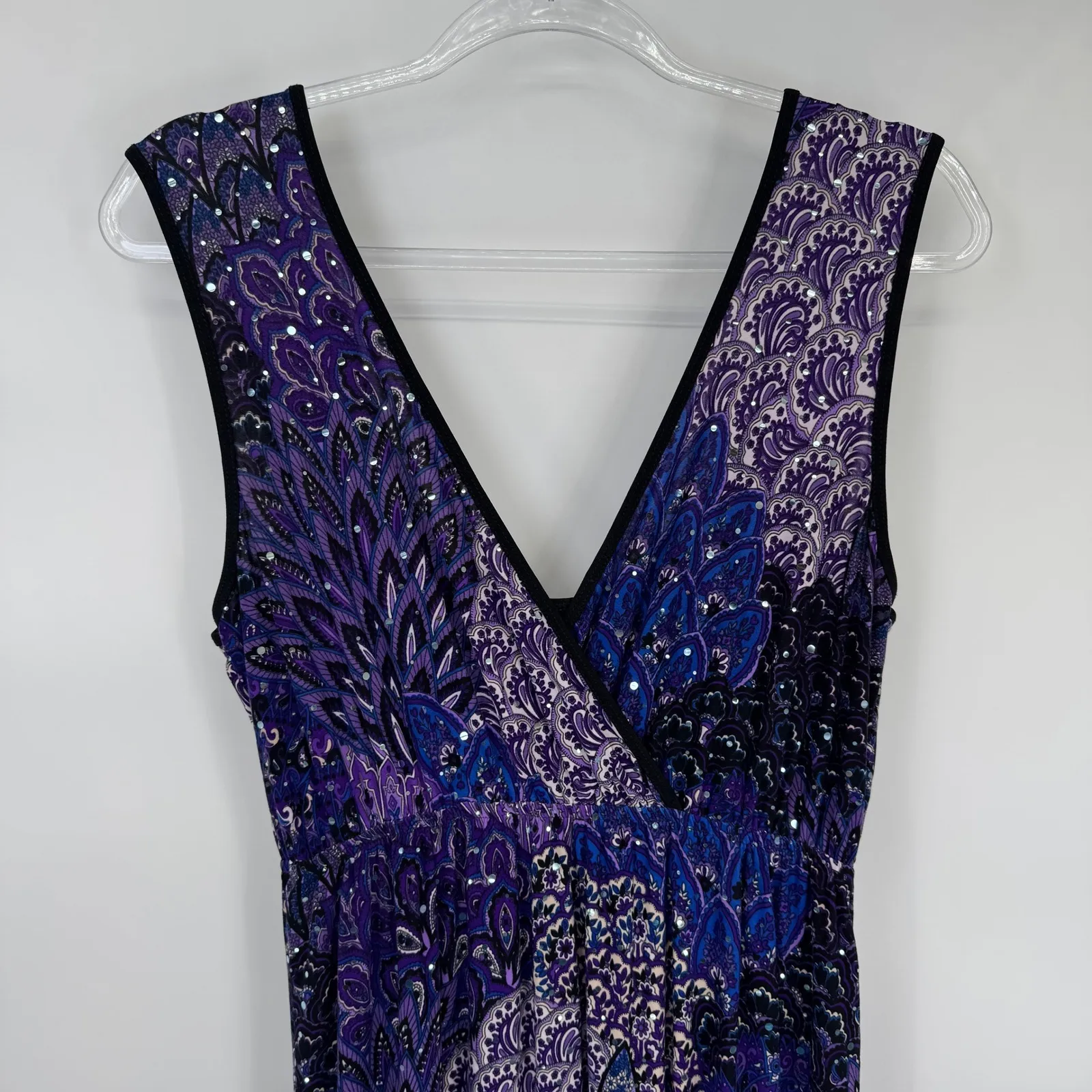 Vintage Dream Dance Line Art Purple Paisley Sparkle Maxi Dress XL Made in USA - Image 3