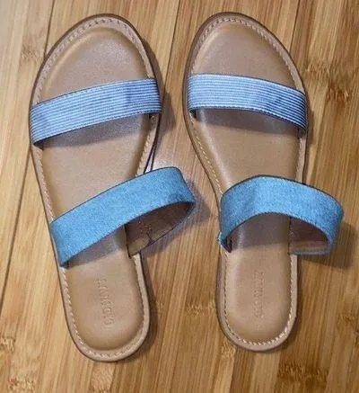 NEW  Sandals Blue/White Stripes and Jeans Texture Size 9 - Image 2