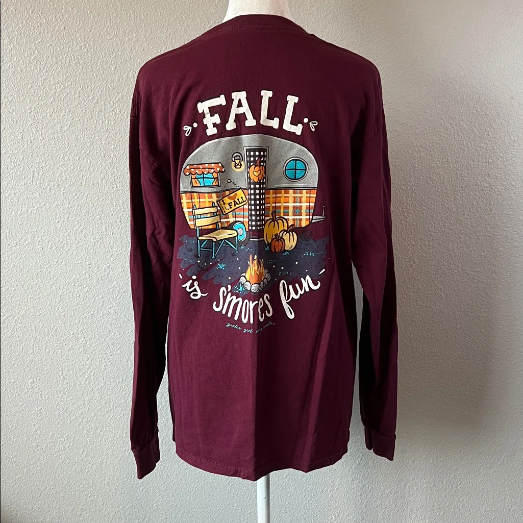 Girlie Girls Original "Fall is Smores Fun" Long Sleeve Graphic TShirt Size Med Red - Image 3