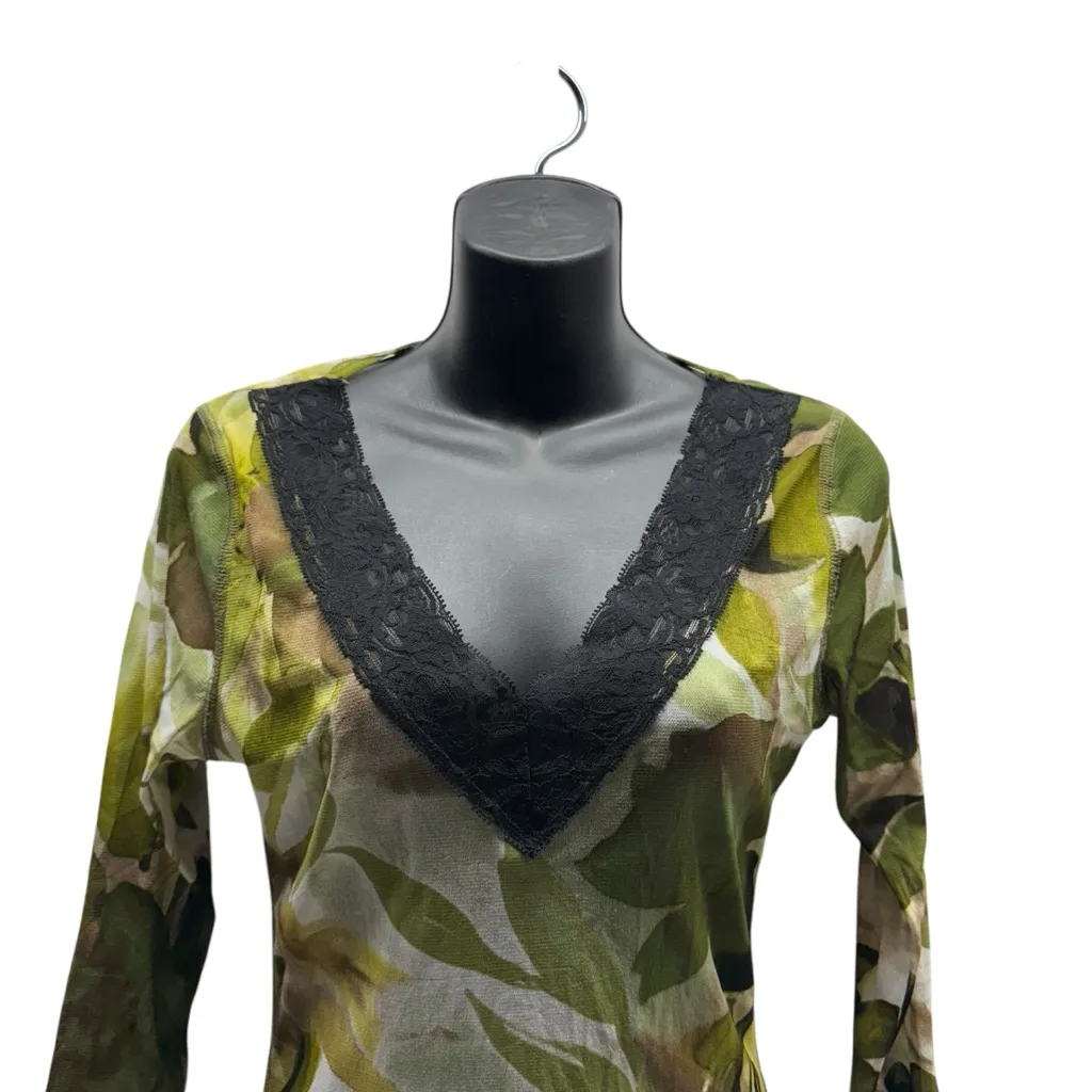 Karen Kane Vintage Sheer Floral Leaves Lace Trim Top - Image 2