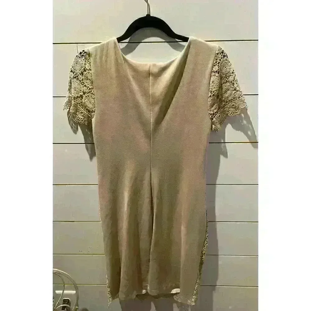 Anthropologie Bailey 44 Tan Lace and Vegan Leather Panel Dress, size small - Image 11