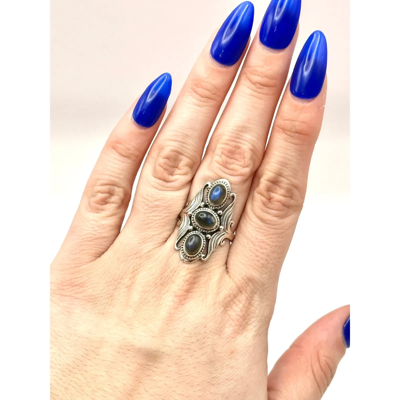 Labradorite Sterling Silver Handmade Statement Ring Size 9.5 - Image 7