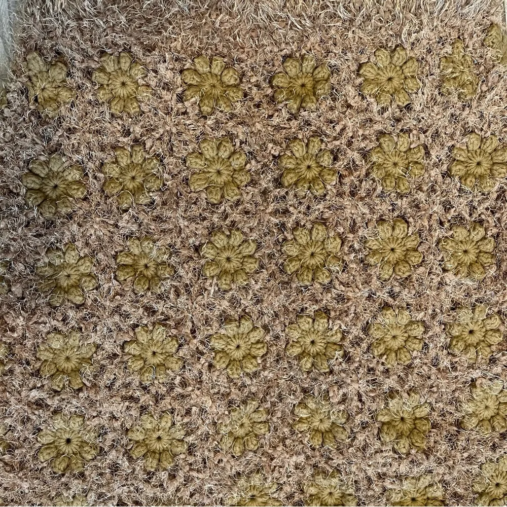 Talk Of The Walk Chunky Knit Crochet Inset Open Front Sweater Cardigan, Sz M Gold Size M - Image 13