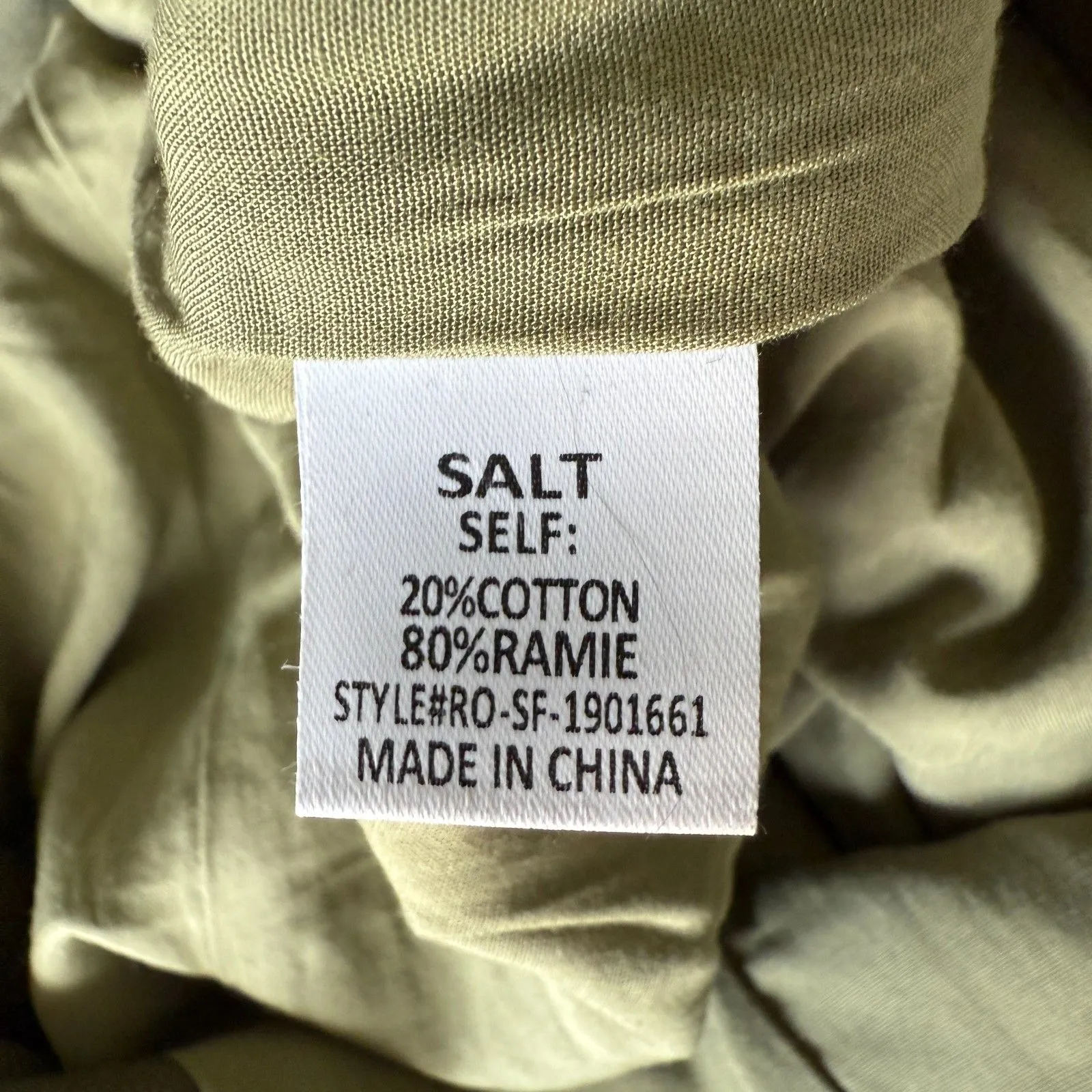 Roolee Salt Puff Sleeve Ramie Cotton Natural Snap Front Belted Modest Dress M Green Size M - Image 4