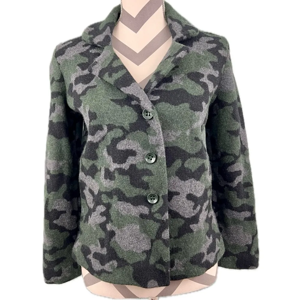 Anthropologie Field Flower Camo Wool Sweater Coat - Size S - Image 5