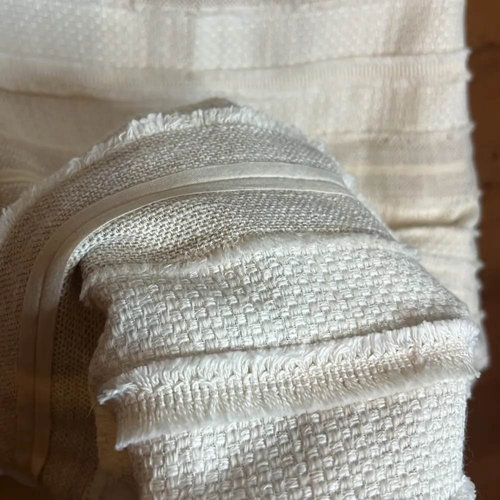 Talbots Midi Textured Cotton Linen Fringe Cream White Pencil Skirt Zip Lagenlook - Image 3